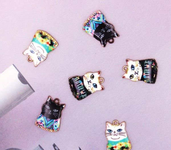 

60 pcs cartoon cute cats necklace key chain earrings metal charm pendants jewelry making, Bronze;silver