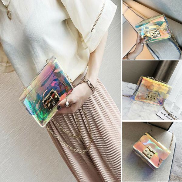 

women clear transparent shoulder jelly candy summer beach handbag messenger bags