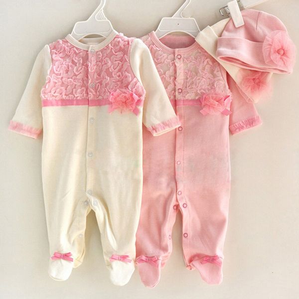 

newborn infant baby girls cap hat+romper jumpsuit playsuit clothing set outfit 2018 new cotton long sleeve, Blue