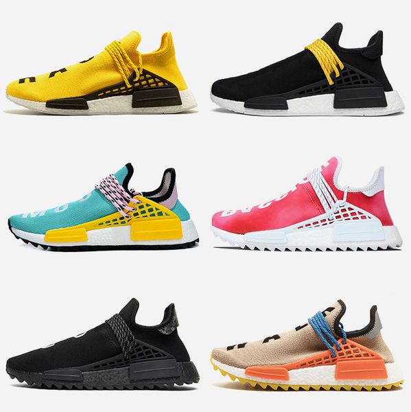 

2019 new human race nmd running shoes pharrell williams hu trail oreo nobel ink black nerd designer sneakers men women sport shoes 36-47, White;red