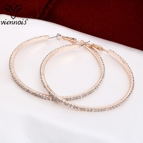 

viennois round earrings gold & sliver color zircon hoop earring for women party fashion jewelry 2019, Golden;silver