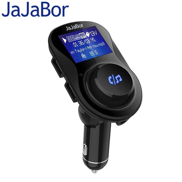 

jajabor wireless fm transmitter bluetooth car kit handsaux 3.5mm audio player dual usb charger large screen display