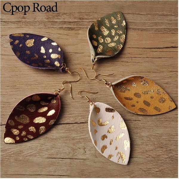 

genuine leather earrings for women golden spots feather leather sharp leaf drop dangle earrings winter multicolor 12pairs/lot drop shipping, Silver