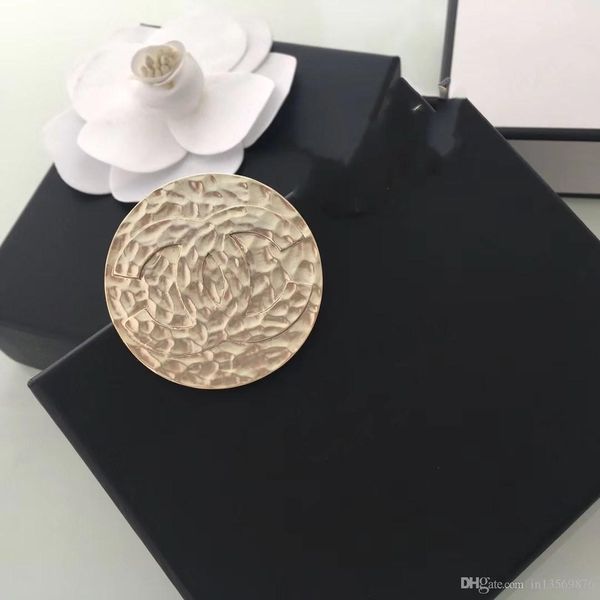 

new with box luxury women's female's ladies stamped metal logo brooches pins with box ing, Gray