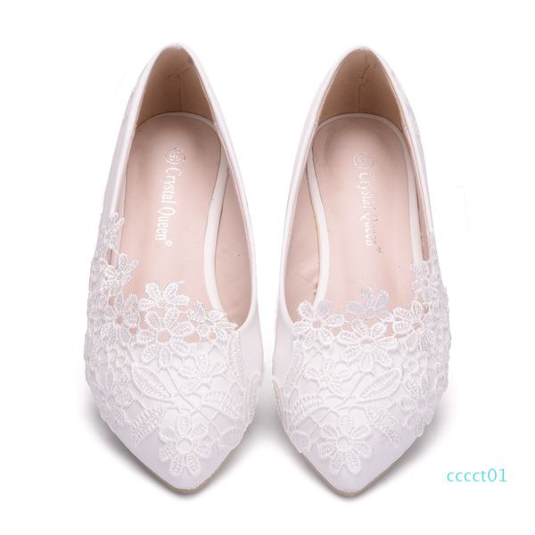 

2020 new fashion flat lace wedding shoes white pointed casual flat heels white casual womens shoes low heel women wedding, Black