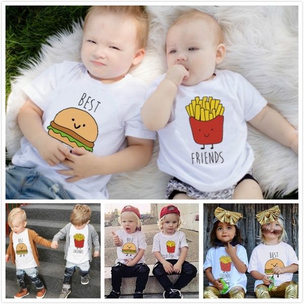 

newborn friends baby short sleeve baby boy summer clothes casual hamburg or frech fries printing t-shirt the twins, Blue