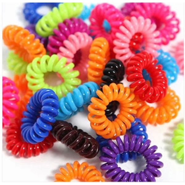 

600pcs elastic hair bands girls hair accessories rubber band headwear colorful rope spiral shape ties gum telephone wire