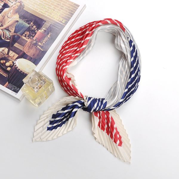 

55*55cm pleated small square scarf wrinkled silk headscarf print foulard female square wrinkle scarf small wrinkled decorative h, Blue;gray