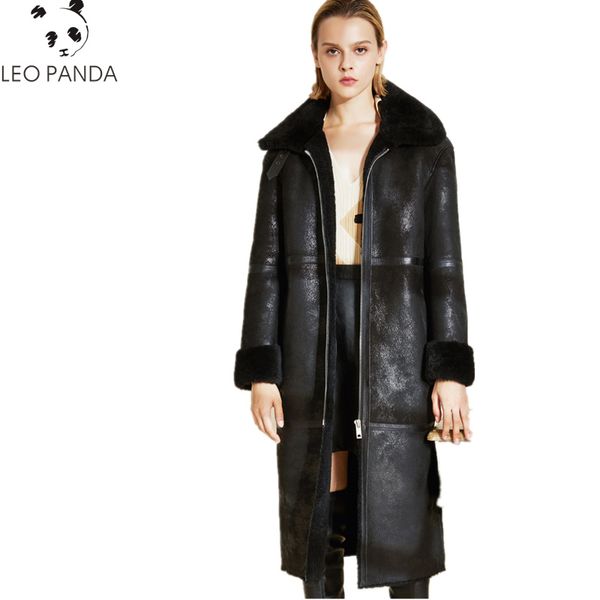 

2019 winter jacket women clothes genuine leather jacket women sheepskin coat superior quality lamb wool lining long coat, Black