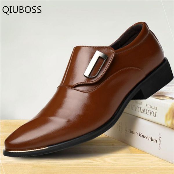 

qiuboss 2018 new men's leather shoes men's model shoes with korean version pointed toes casual tide dress q618, Black