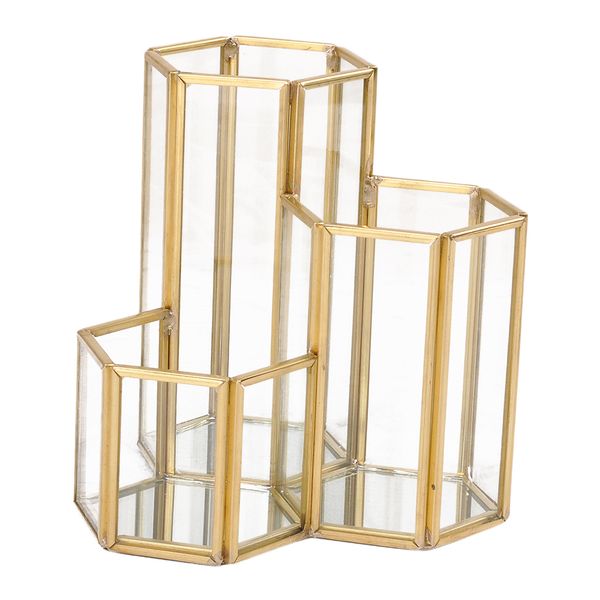

3 slot desk pencil holder stand pen case container home hexagon pot