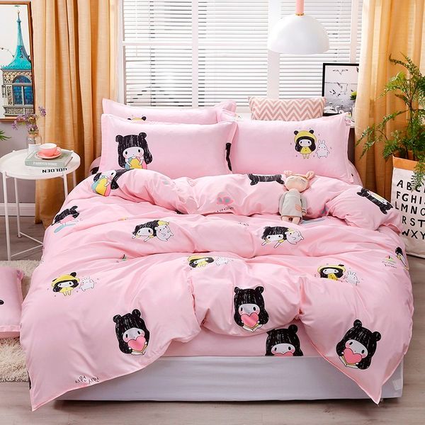 

cute pink bedding set fashionable printed boy and girl bed sheets pillowcase