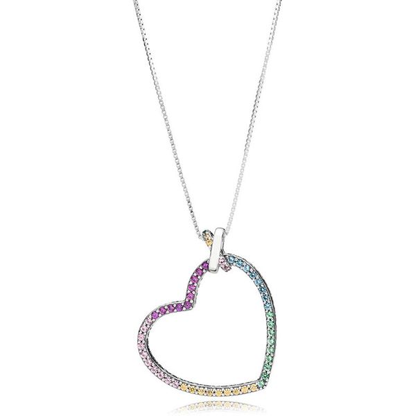 

classic shine heart necklace fit original pan 925 sterling silver colorful love pendent choker link chains neckalces jewelry