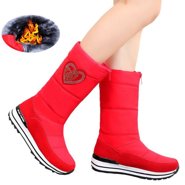 

new cow leather snow boots women wedges waterproof platform boots thick fur warm winter boots ladies half botas, Black