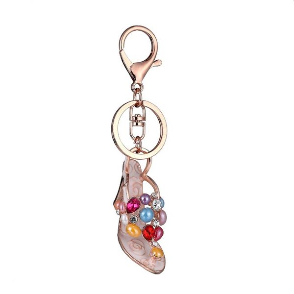 

new creative gifts with high-heel shoe studded with pearl keychains multicolor girl purse handbag keychain, Silver