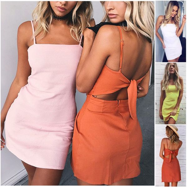 

лето женщин сексуальный backless холтер пляж платье бинты pure color short skirt, Black;gray