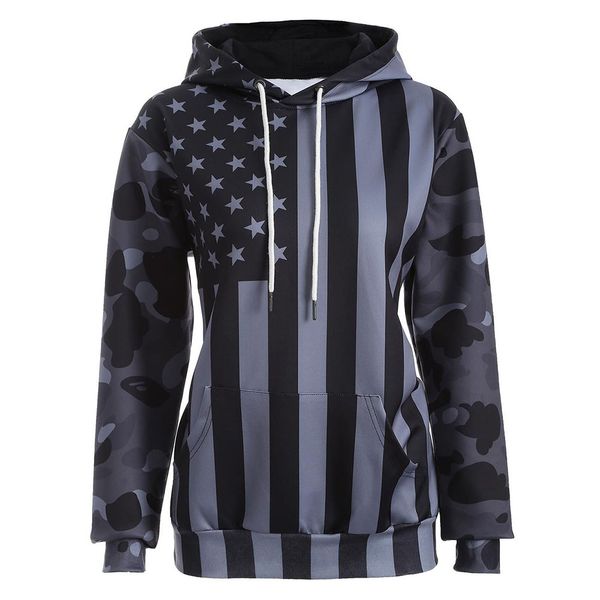 

women men lovers casual fashion personality autumn long sleeve star flag printing hoodies sweatshirt pullovers deep gray, Black
