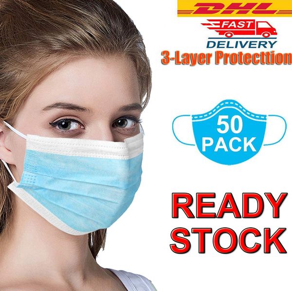 

готовый запас]dhl бесплатная доставка 3 слойная дышащая одноразовая маска для лица защитная маска пыль для личного здоровья с эластичной уш