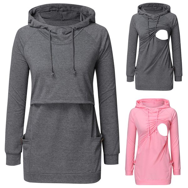 

maternity women pregnancy clothes long sleeve blouse solid nursing hoodie sweatshirt bluzy damskie z kapturem#y2, White