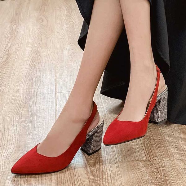 

rimocy red pointed toe crystal slingbacks shoes woman summer rhinestone high heels pumps women party sandals female, Black