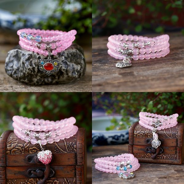 

beaded jewelry powder chalcedony bracelet more circle multi-storey hand decorate simple generous ma'am fund crystal hand string catholi, Black