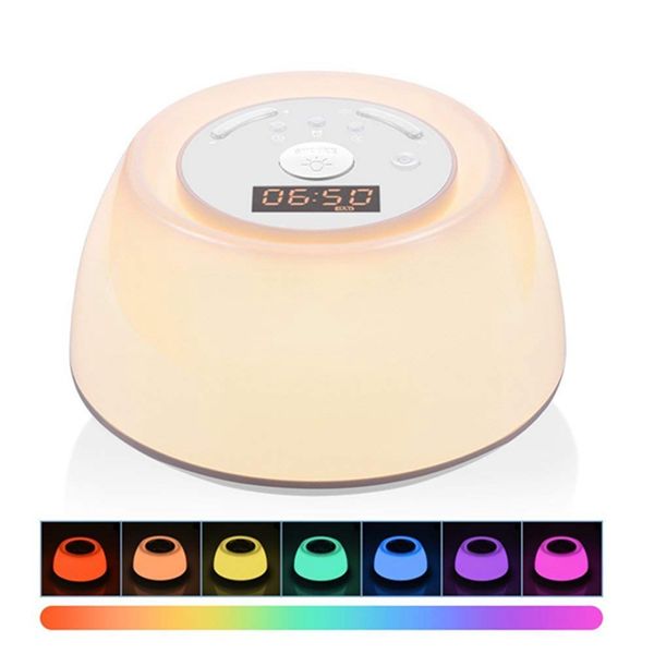 

wake up light alarm clock sunrise sunlight simulation, therapy lamp timer with sunset white noise, natural gradual b