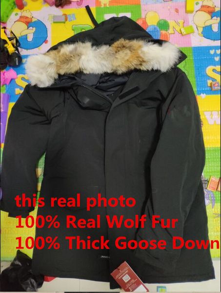 

winter man coat men's langford parka down jacket parka winter warm thick down coats hooded real wolf fur collar down jackets, Black
