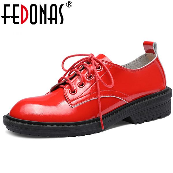 

fedonas women patent leather cow leather pumps casual spring autumn new lace-up shoes butterfly knot concise shoes woman, Black