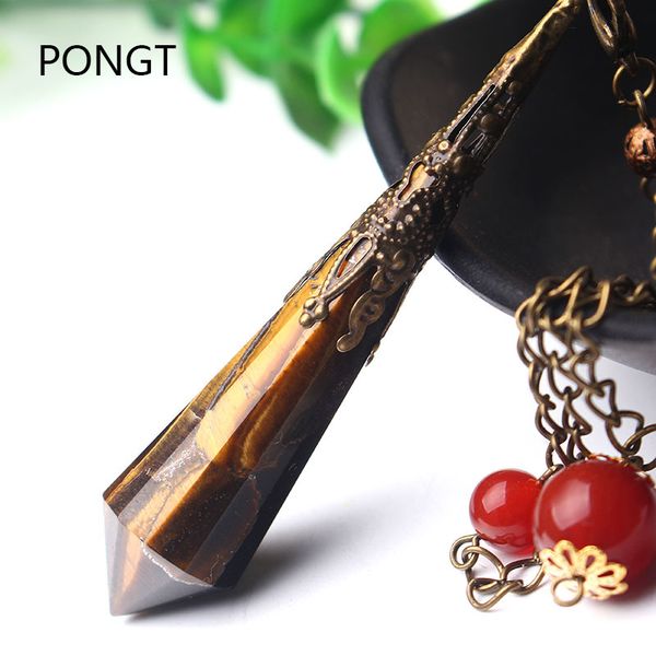 

new tiger eye stone pendulum healing point dowsing reiki chakra pendants chain women necklace pendulum biolocation jewelry, Silver