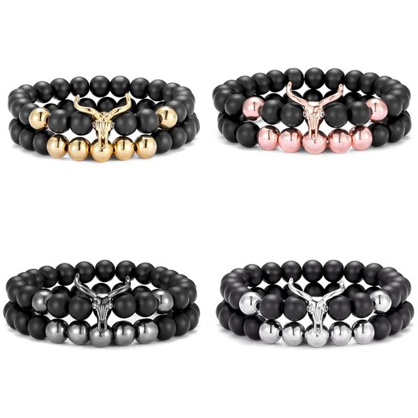 

bull head jewelry men's bracelet fashion classic beaded lucky bracelet yoga beaded bracelet men's and women friends jewelry, Black