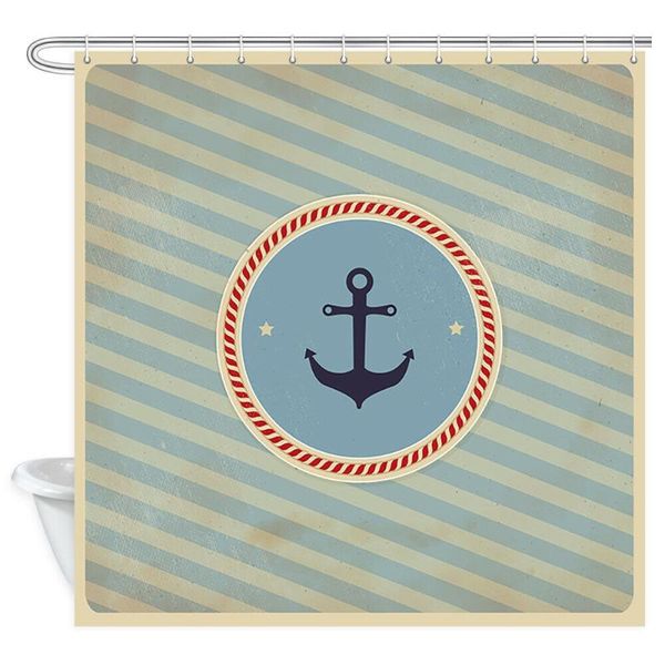 

anchor bathroom shower curtains, retro blue striped wallpaper
