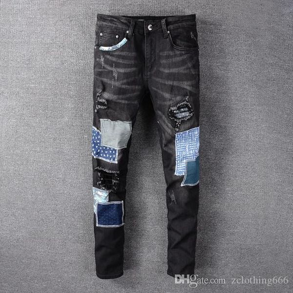 

2020 мужские проблемные рваные мужские черные джинсы модный дизайнер мужские джинсы тонкий байкер причинно мужские узкие джинсы мужские брюк, Blue