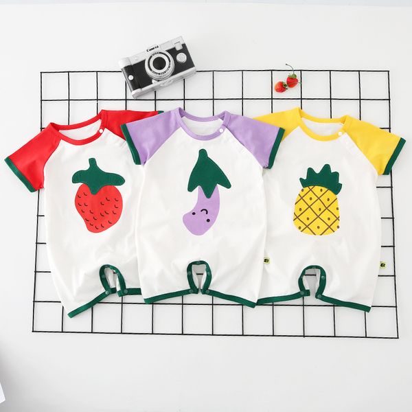 

infant romper cartoon fruit printed short-sleeved baby wear summer 2019, Blue