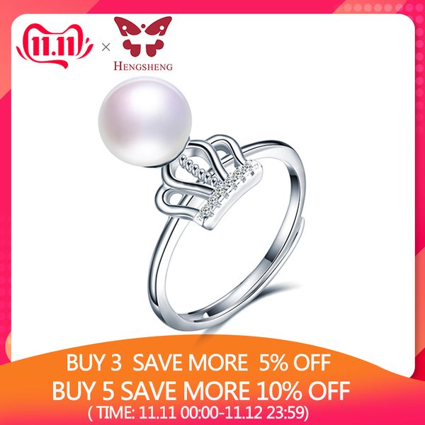 

white natural pearl ring, 925 sterling silver queen adjustable ring for women luxury wedding anniversary engagement jewelry gift, Golden;silver