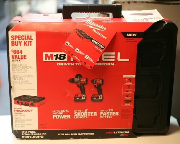 

Milwaukee 2997 22po m18 fuel 2 tool combo kit pack out new hip