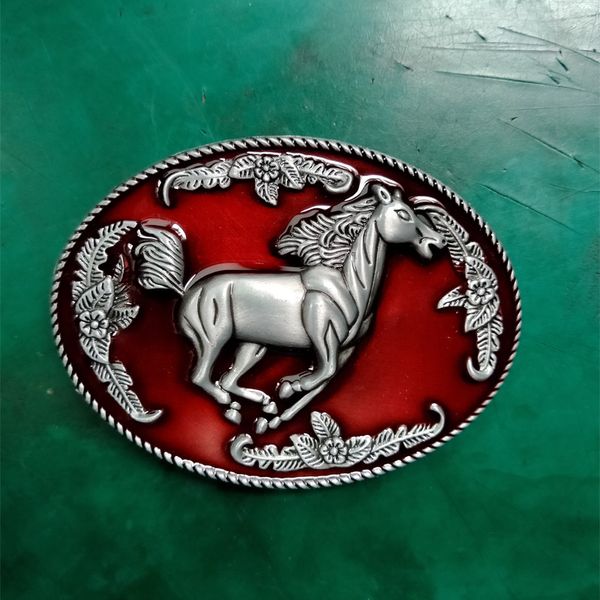 

1 pcs 3d running red horse cowboy belt buckle for mens jeans western belt head fit 4cm wide belts, Slivery;black