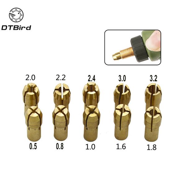 

10 pieces mini drill brass collet chuck for dremel rotary tool 0.5-3.2mm brass collet chuck for dremel tools accessories dt6