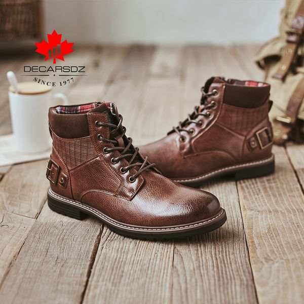 

2020 luxury comfy leather men's boots men autumn botas male brand casual boots man fashion shoes ankle boot lace-up men's boots, Black