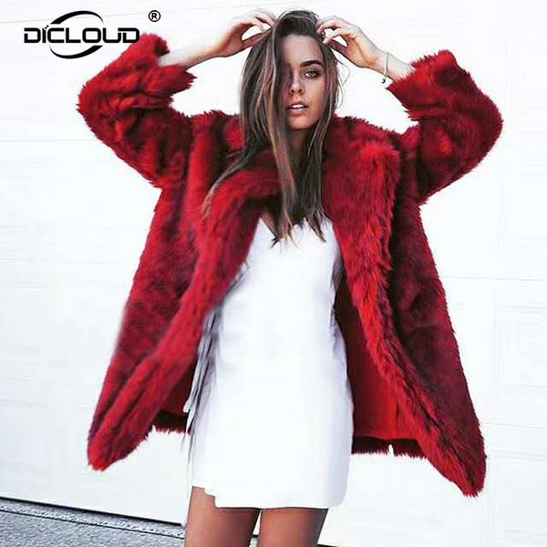 

christmas new year red faux fur coat women winter chic fake fur jackets female casual thick warm outerwear overcoat femme, Black