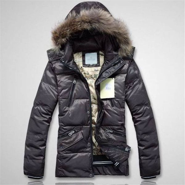 

new mens designer jacket feather style down coat hooded fur thich warm windbreaker fashion jacket zipper luxury coat pockets clothing, Black;brown