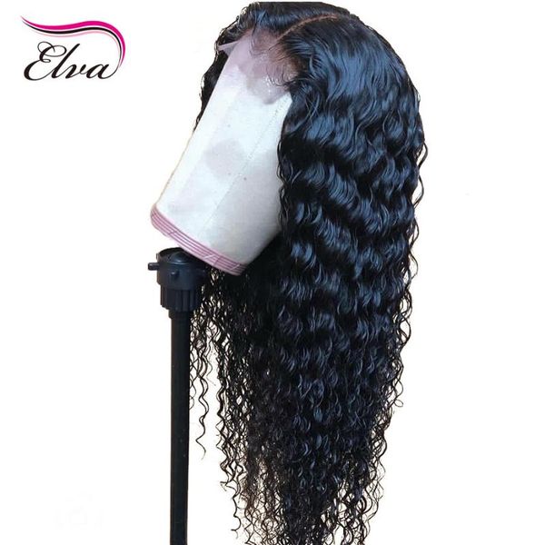 

elva 370 lace frontal wigs with baby hair bleached knots pre plucked hairline brazilian remy human hair wigs for black women, Black;brown