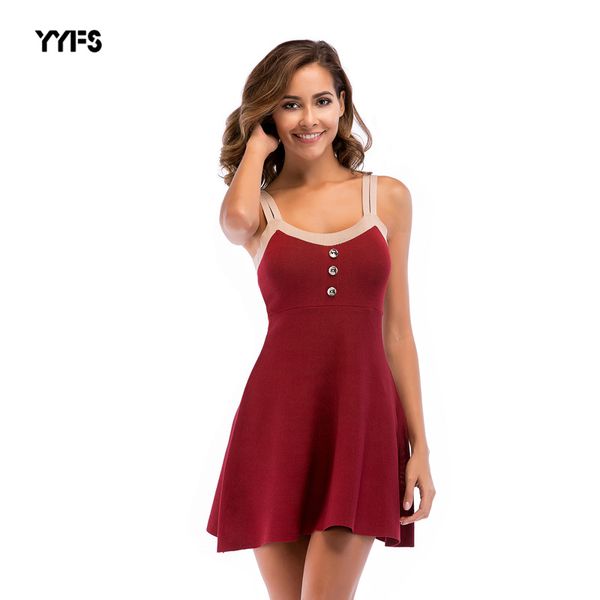 

крупная высокая талия tight fit-сладкий suspender вязаной юбка платье женского лето 2020, White;black