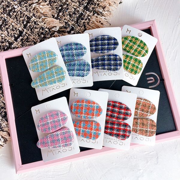 

children girl kids hair clips set korean japan fabric plaid cute fall winter bb hairpins head wear accessories-swc5-w5, Slivery;white