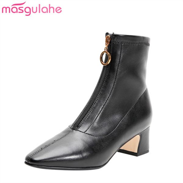 

masgulahe fashion women ankle boots 2020 winter autumn boots for female zip dress shoes high heels ladies, Black