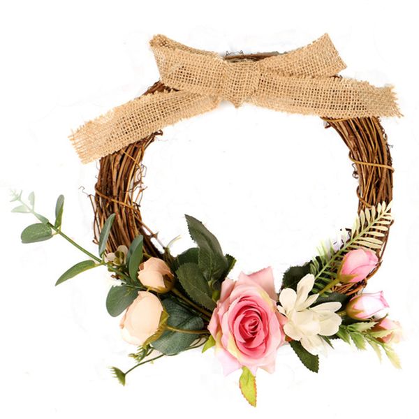 

linen knot door bride garland wall christmas party festival wedding ornament decorative wreath artificial rose hanging