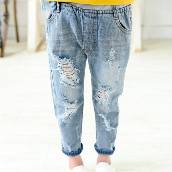 

2019 fashion kids jeans ripped jeans for boy/girl style fashion denim pants cotton trousers for baby boys/ girls jeans, Blue