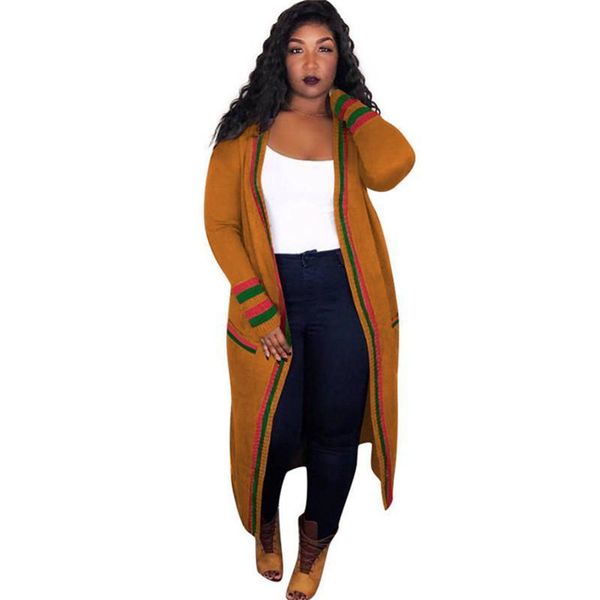 

stripe long womens outerwear ribbon plus size spring ladies designer cardigan coats female clothing loose red green, Black
