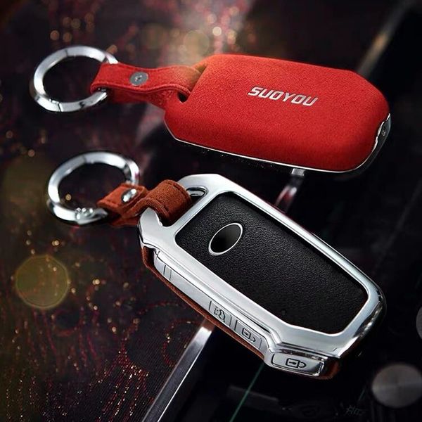 

key cover shell case holder key case genuine leather+galvanized alloy for kia sportage ceed sorento cerato forte 2018 2019