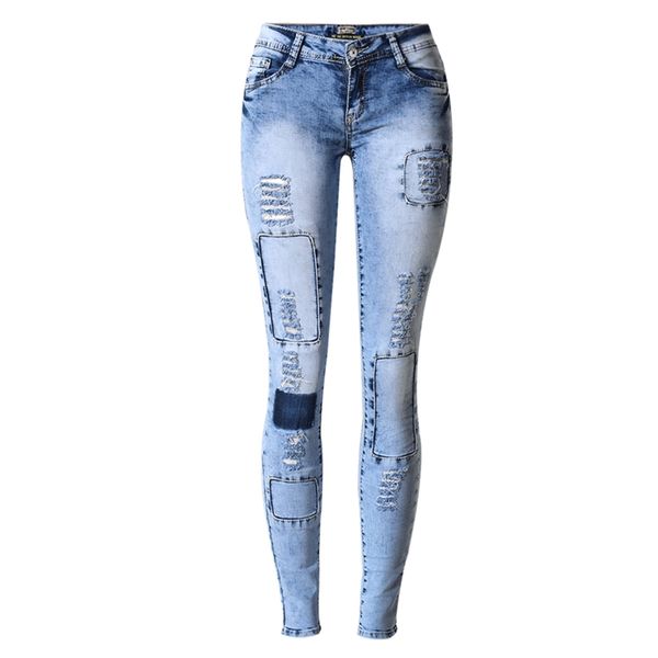 

autumn and winter fashion personality slim stretch jeans women 2020 new hole slimming casual feet pant jeans women k196, Blue