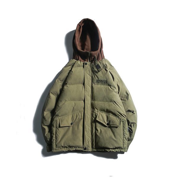 

winter hooded contrast color cotton coat thick loose cotton jacket, Black